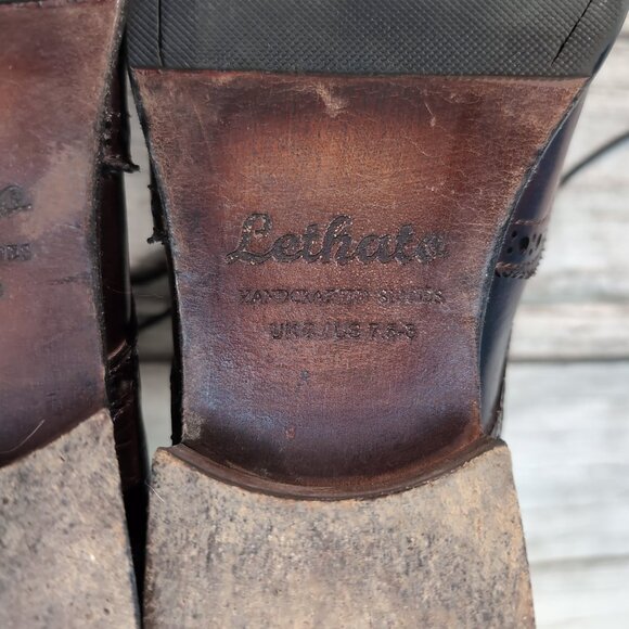 Lehato Brown Embossed Leather Wingtip Brogue Lace-Up Boots – Men’s US 7.5–8 - Picture 10 of 11